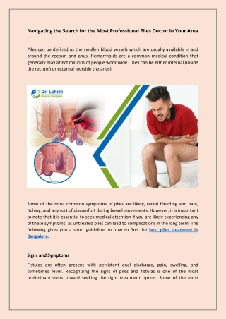 Navigating the Search for the Most Professional Piles Doctor in Your Area