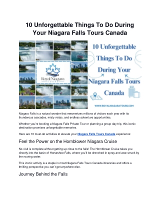 10 Unforgettable Things To Do During Your Niagara Falls Tours Canada