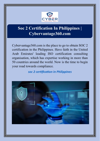 Soc 2 Certification In Philippines | Cybervantage360.com