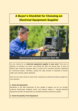 A Buyer's Checklist for Choosing an Electrical Equipment Supplier