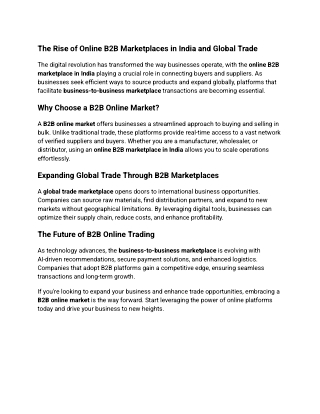 The Rise of Online B2B Marketplaces in India and Global Trade