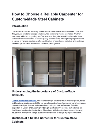 How to Choose a Reliable Carpenter for Custom-Made Steel Cabinets