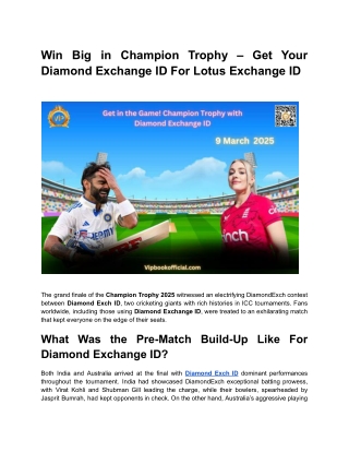 Win Big in Champion Trophy – Get Your Diamond Exchange ID For Lotus Exchange ID