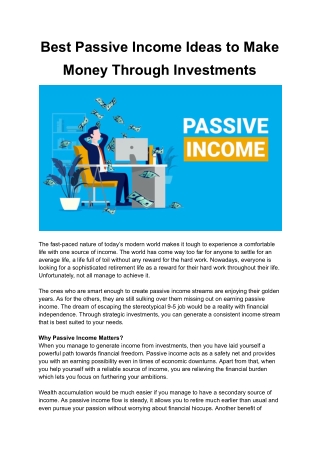 Best Passive Income Ideas to Make Money Through Investments