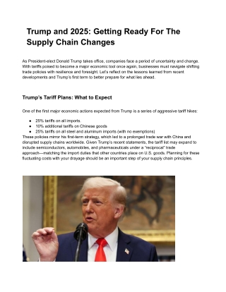Trump and 2025: Getting Ready For The Supply Chain Changes