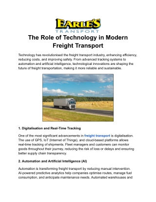The Role of Technology in Modern Freight Transport