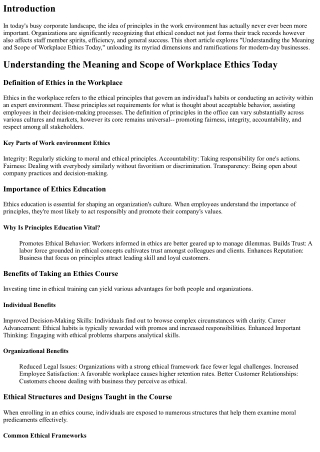 Understanding the Meaning and Scope of Office Ethics Today