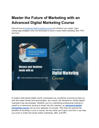 Master the Future of Marketing with an Advanced Digital Marketing Course