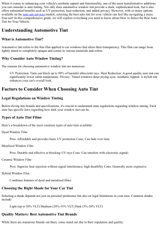 How to Select the Best Auto Tint for Your Vehicle