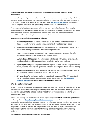 Revolutionize Your Travel Business: The Best Bus Booking Software for Seamless T