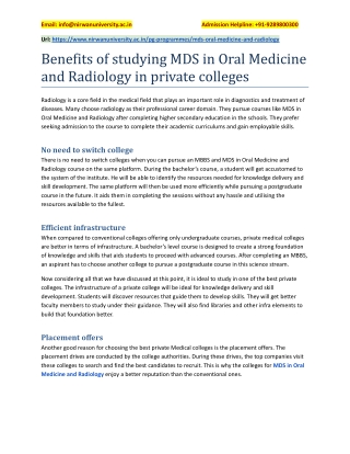 Benefits of studying MDS in Oral Medicine and Radiology in private colleges