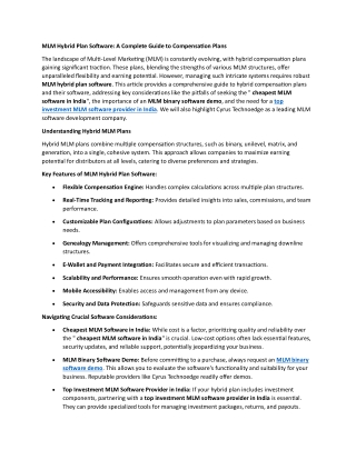 MLM Hybrid Plan Software: A Complete Guide to Compensation Plans