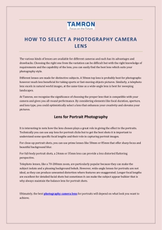 Tamron Photography Camera Lens