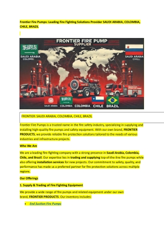 Frontier Fire Pump Leading Fire Fighting Solutions Provider SAUDI ARABIA, COLOMBIA, CHILE, BRAZIL