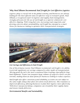 Why Neal Elbaum Recommends Rail Freight for Cost-Effective Logistics