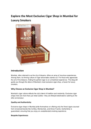 Explore the Most Exclusive Cigar Shop in Mumbai for Luxury Smokers