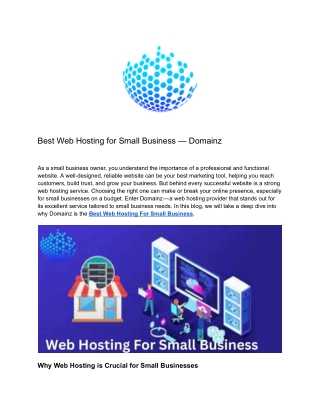 Best Web Hosting for Small Business — Domainz