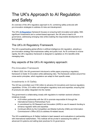 The UK's Approach to AI Regulation and Safety