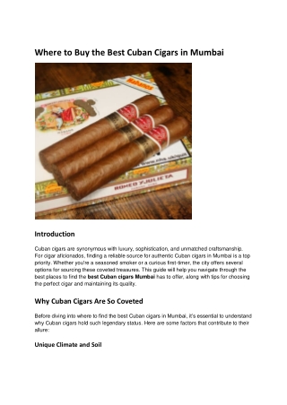 Where to Buy the Best Cuban Cigars in Mumbai