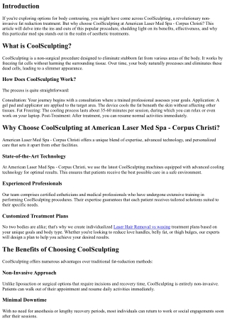 Why Choose CoolSculpting at American Laser Med Spa - Corpus Christi?