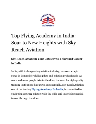 Flying Academy in India- Sky Reach Aviation