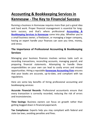Accounting & Bookkeeping Services in Kennesaw - The Key to Financial Success