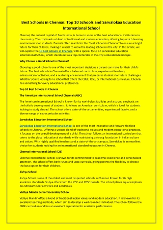 Best Schools in Chennai
