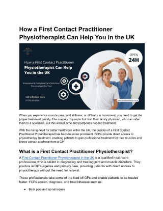 How a First Contact Practitioner Physiotherapist Can Help You in the UK