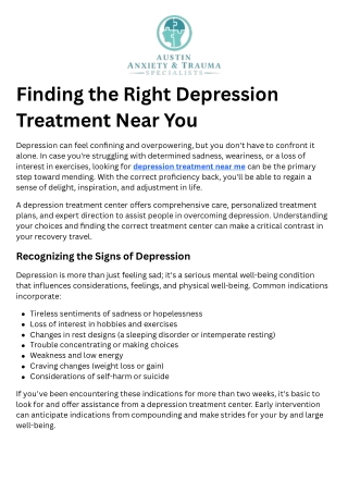 Finding the Right Depression Treatment Near You