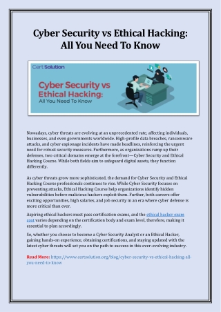 Cyber Security vs Ethical Hacking All You Need To Know