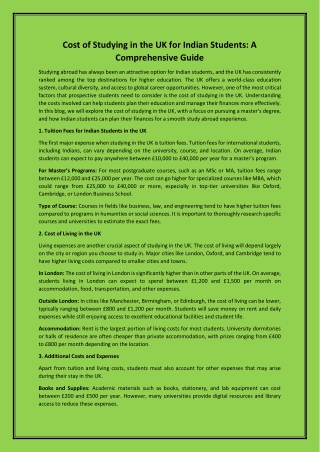 Cost of Studying in the UK for Indian Students