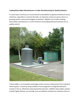 Leading Bioscrubber Manufacturers in India Revolutionizing Air Quality Solutions