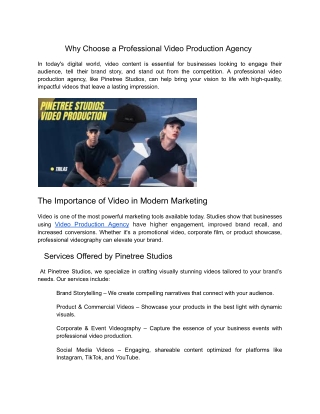 Why Choose a Professional Video Production Agency