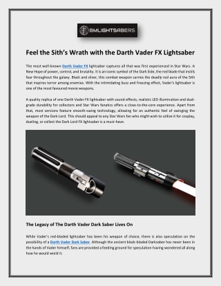 Feel the Sith’s Wrath with the Darth Vader FX Lightsaber