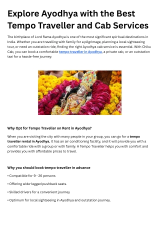 Explore Ayodhya with the Best Tempo Traveller and Cab Services