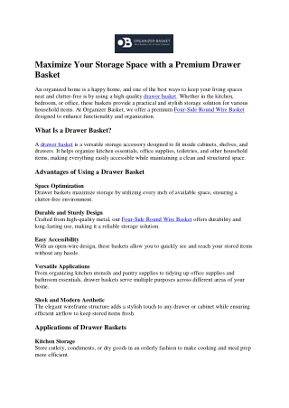 Optimize Your Storage with a Versatile Drawer Basket