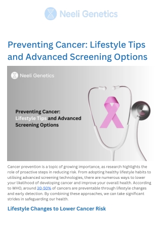 Preventing Cancer Lifestyle Tips and Advanced Screening Options