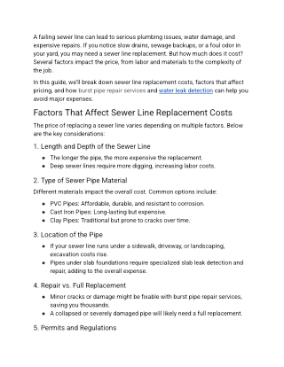 How much does a sewer line replacement typically costs