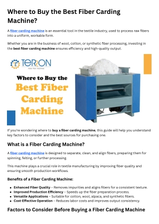 Where to Buy the Best Fiber Carding Machine
