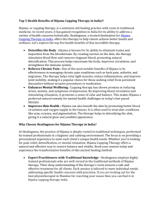 Top 5 Health Benefits of Hijama Cupping Therapy in India!!