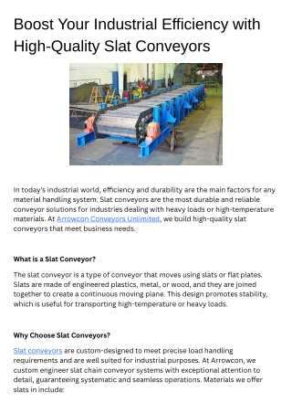 Boost Your Industrial Efficiency with High-Quality Slat Conveyors