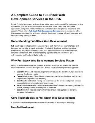 Full-Stack Web Development Services in the USA