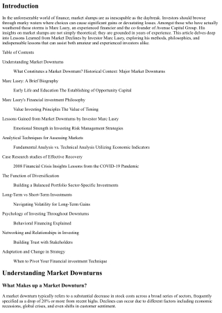 Lessons Gained From Market Declines by Financier Marc Lasry