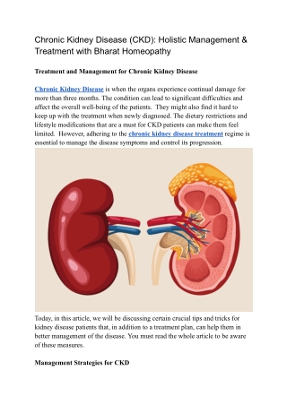 Chronic Kidney Disease (CKD) Holistic Management & Treatment with Bharat Homeopathy