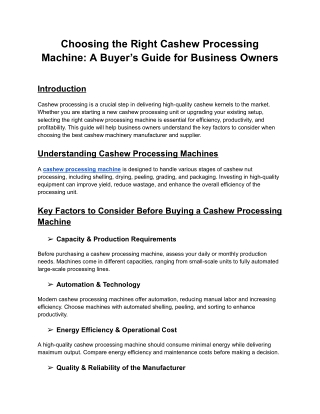 Choosing the Right Cashew Processing Machine_ A Buyer’s Guide for Business Owners