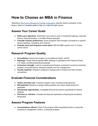 How to Choose an MBA in Finance