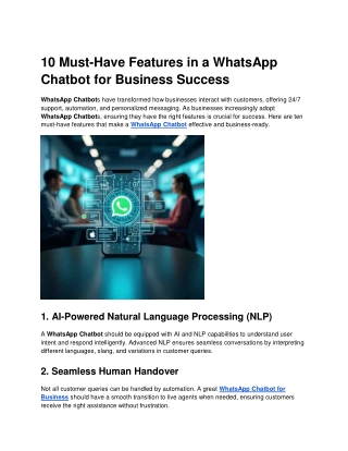 10 Must-Have Features in a WhatsApp Chatbot for Business Success