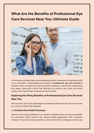 What Are the Benefits of Professional Eye Care Services Near You