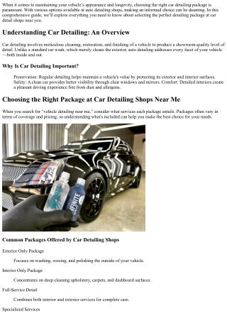 Choosing the Right Package at Car Detailing Shops Near Me