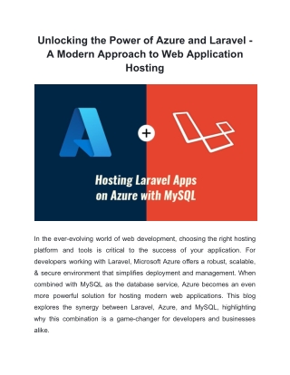 Unlocking the Power of Azure and Laravel - A Modern Approach to Web Application